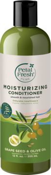 Petal Fresh Moisturizing Conditioner z pestek winogron i oliwek, zielona butelka z czarną nakrętką, widok z przodu.