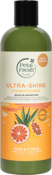 Petal Fresh Ultra-Shine Conditioner Aloe & Citrus w zielonej butelce, widok z przodu, z pomarańczową etykietą.