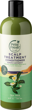Zielona odżywka Petal Fresh Pure Tea Tree 355ml. Do nawilżania i równowagi skóry głowy. Widok z przodu.