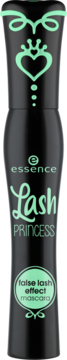 Czarna maskara Essence Lash Princess false lash effect z miętowym wzorem, pionowy widok z przodu.