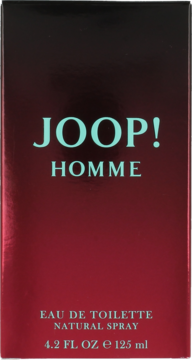 JOOP! Homme Eau de Toilette, czerwone pudełko 125 ml z miętowym logo i białym opisem, widok z przodu.