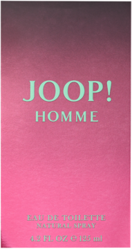 Różowo-purpurowe opakowanie JOOP! Homme woda toaletowa 125 ml, z logo i napisem EAU DE TOILETTE, widok z przodu.