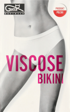 Opakowanie Gatta Viscose Bikini: białe figi na modelce, z napisem i pieczęcią 'Produkt Polski'.