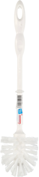 Biała szczotka do czyszczenia WC Flink & Sauber, pionowo, z pętlą do zawieszania i okrągłą główką.