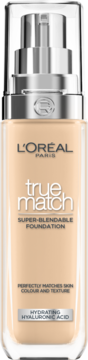 L'Oréal True Match nawilżający podkład do twarzy w szklanej butelce z pompką, jasnobeżowy, widok z przodu.