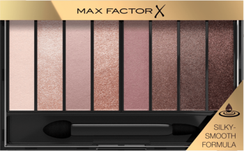 Otwarta paleta cieni Max Factor Masterpiece Nude 03 Rose Nudes: 8 beżowo-różowo-brązowych cieni z aplikatorem.