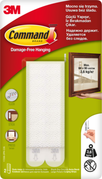Command™ Rzepy do mocowania obrazów, białe, teksturowane w blistrze, 3.6 kg, bezinwazyjne wieszanie.