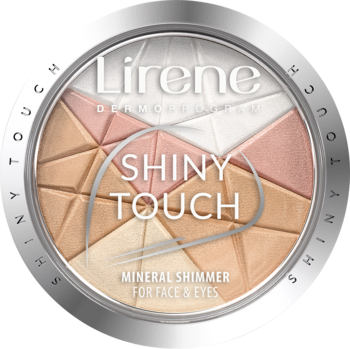 Lirene Shiny Touch rozświetlacz mineralny, srebrny kompakt z fasetowanym, wielobarwnym pudrem.