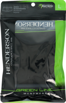 Foliowe opakowanie bokserek męskich Henderson Green Line, rozmiar L, z naturalnego bambusa, widok z przodu.