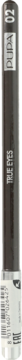 Czarna kredka do oczu z tekstem "EYELINER" i "20", pionowo, widoczne srebrne detale.