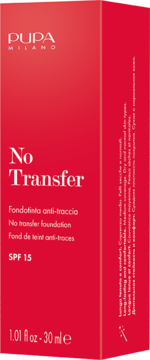 Czerwony podkład PUPA MILANO No Transfer SPF 15, matujący, nie ściera się, w kartonowym opakowaniu, przód.