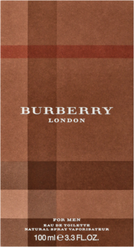Burberry London for Men EDT 100ml, brązowe pudełko w charakterystyczną kratę Burberry, widok z przodu.