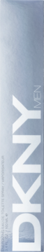 DKNY Men woda toaletowa, srebrne, pionowe opakowanie z białym logo DKNY, widok z przodu.