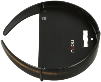 Czarna, sztywna opaska na głowę, o zakrzywionym kształcie, z czerwonym napisem 'nuu', widok z góry.