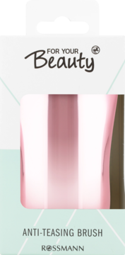 Opakowanie szczotki For Your Beauty Anti-Teasing Brush Rossmann. Białe, z różową szczotką widoczną w środku.