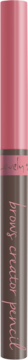 Gradientowe tło różowego złota do brązu z metalicznym połyskiem, różowym paskiem i rozmytym napisem dla kredki Lovely Brows Creator.