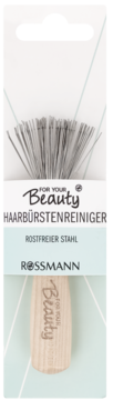 For Your Beauty Rossmann czyścik do szczotek, metalowe zęby ze stali nierdzewnej, drewniany uchwyt.