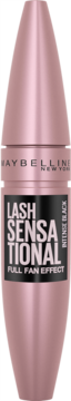 Maybelline Lash Sensational Intense Black mascara w różowozłotej tubce, pełny widok z przodu, czarne napisy.