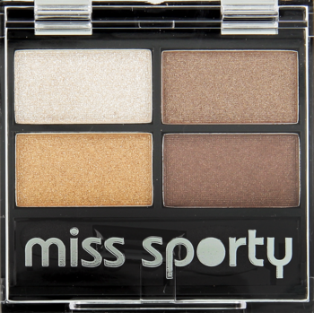 Miss Sporty Studio Colour Quattro 413 Golden. Otwarta paleta z 4 metalicznymi cieniami: jasny beż, złoty, jasny brąz, ciemny brąz.