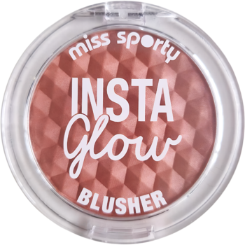Okrągły róż Miss Sporty Insta Glow 001 Luminous Beige z geometrycznym wzorem, widok z góry.