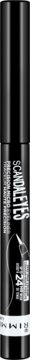 Rimmel Scandaleyes Microliner w czarnym pisaku, pionowy widok z przodu, z białymi napisami.