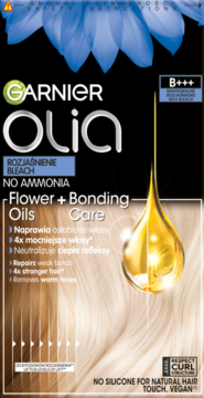 Garnier Olia rozjaśniacz B+++ z olejkami, bez amoniaku, czarno-złote pudełko, dla blond włosów.