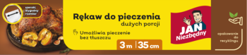 Reklama rękawa do pieczenia JAN Niezbędny na żółtym tle, 3m x 35cm, do dużych porcji, z kurczakiem.