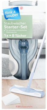 Flink & sauber Staubwischer Starter-Set: biały mop do kurzu z drążkiem i 8 ściereczkami w opakowaniu.