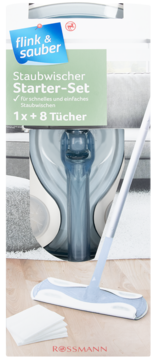 Flink & sauber Staubwischer Starter-Set: biały mop do kurzu z drążkiem i 8 ściereczkami w opakowaniu.