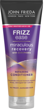 John Frieda Frizz Ease Miraculous Recovery Repairing Conditioner, purpurowa tubka z ceramidami, do włosów zniszczonych.