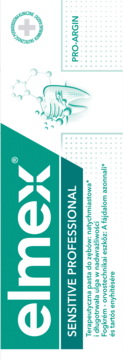 Opakowanie elmex Sensitive Professional pasty do zębów na nadwrażliwość, biało-zielone, z napisem PRO-ARGIN.