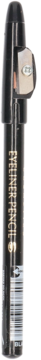Czarna kredka eyeliner z temperówką w skuwce, widok z bliska. Zapewnia precyzyjną linię oczu.