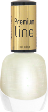 Ados Premium Line trwały lakier do paznokci, jasny perłowy z połyskiem, w butelce z złotą zakrętką.