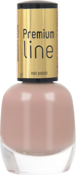 Ados Premium Line trwały lakier do paznokci w beżowym kolorze, w butelce ze złotą zakrętką, widok z przodu.