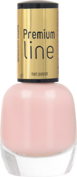 Ados Premium Line trwały lakier do paznokci, bladoróżowy, w szklanej butelce ze złotą nakrętką, z przodu.