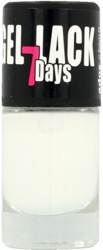 Ados Gel Lack 7 Days biały lakier do paznokci w szklanej butelce, widok z przodu, czarny korek z różową 7.
