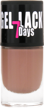 Beżowy lakier do paznokci Ados Gel Lack 7 Days w szklanej butelce z czarną nakrętką, widok z przodu.