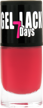 Czerwony lakier Ados Gel Lack 7 Days o żelowej formule, widok z przodu. Butelka z czarną nakrętką.