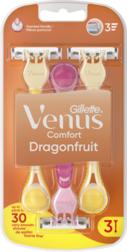 Gillette Venus 3 Comfort Dragonfruit, 3 maszynki jednorazowe z uchwytami o zapachu pitai, w pomarańczowym blistrze.