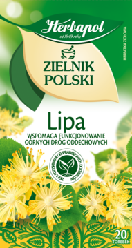 Herbapol Zielnik Polski Lipa, herbatka ziołowa na drogi oddechowe, zielone opakowanie z kwiatami lipy, 20 torebek.