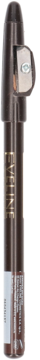 Ciemnobrązowa kredka do oczu Eye-Line z wbudowaną temperówką, widok z przodu na całą długość.