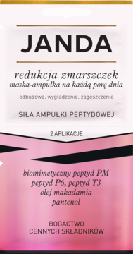 JANDA, maska-ampułka peptydowa na zmarszczki, pionowa saszka beżowo-różowa z gradientem, przód.