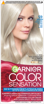 Garnier Color Sensation S9 Srebrny Popielaty Blond, rozjaśniający krem przeciw żółtym refleksom, front.