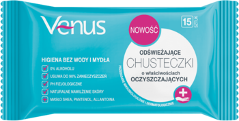 VENUS ,chusteczki nawilżane, odświeżające, o właściwościach oczyszczających,przód