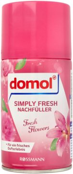 Domol Simply Fresh zapas odświeżacza, różowa puszka Fresh Flowers, widok z przodu.