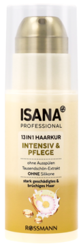 ISANA PROFESSIONAL 13w1, kuracja do włosów mocno zniszczonych, bez spłukiwania, kremowa butelka.