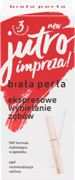 Biała perła Jutro Impreza! ekspresowe wybielanie zębów, biało-czerwone pudełko z pędzelkiem aplikatorem.