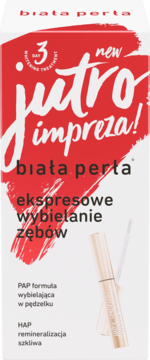 Biała perła Jutro Impreza! ekspresowe wybielanie zębów, biało-czerwone pudełko z pędzelkiem aplikatorem.