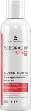 Biały szampon Seboradin Forte, 200 ml, przeciw wypadaniu włosów, z 84% skutecznością, widok z przodu.