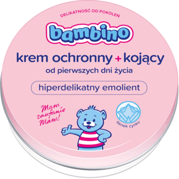 Różowy krem ochronny+kojący Bambino dla niemowląt, okrągłe wieczko z misiem, od pierwszych dni życia.
